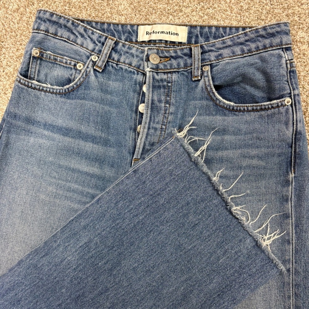 Reformation Cary High Rise Slouchy Wide Leg Jeans Womens 28 Blue Button Fly